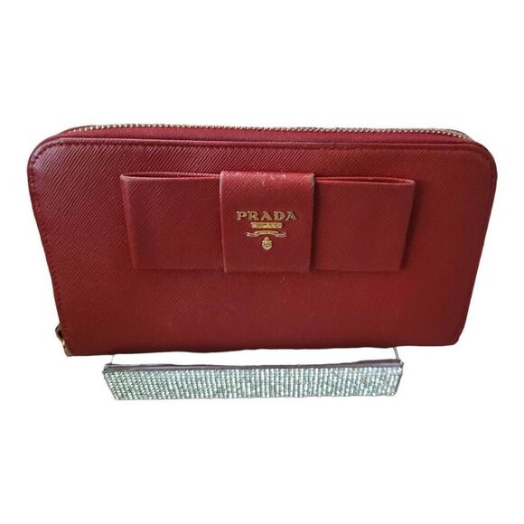 Prada Red Ribbon Wallet with Box and Authentication Card GUC - Picture 4 of 10